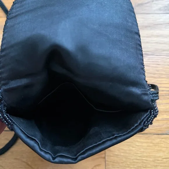 Vintage La Regale Black Beaded Small Mini Purse with Long Shoulder Strap - Picture 4 of 7